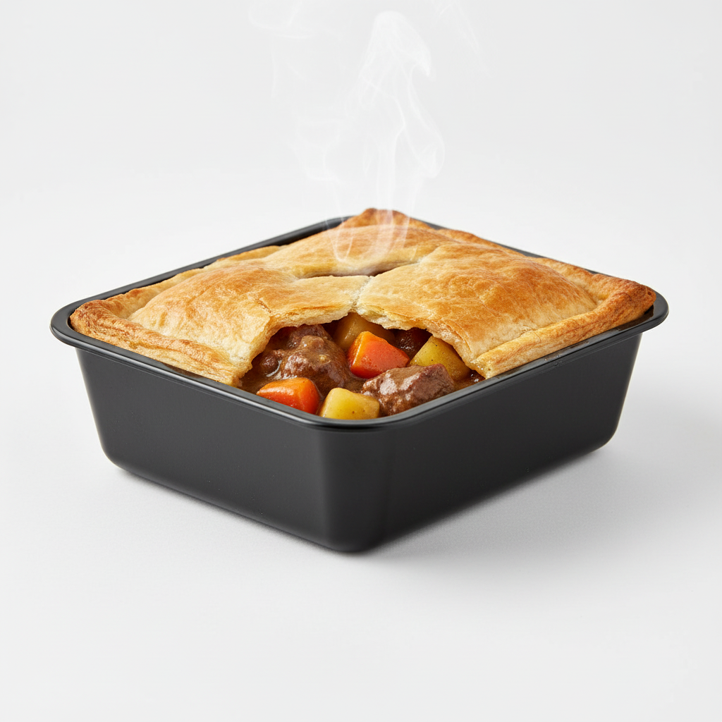 Beef Pot Pie in black meal prep container
