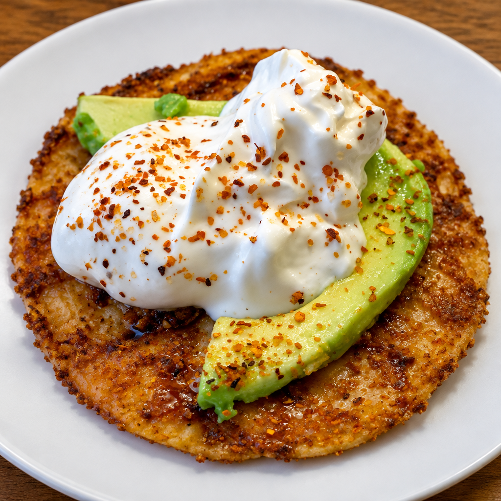 Chipotle Rubbed Grilled Chicken Breast over Jalapeño Cheddar Masa, square crop