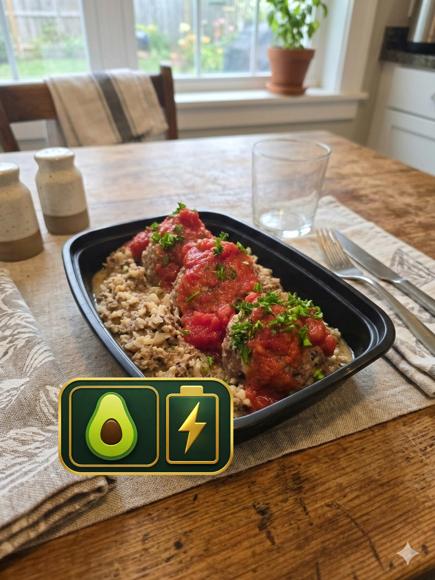 Mushroom and Cauliflower Risotto and 3 Meatballs - Keto Prep