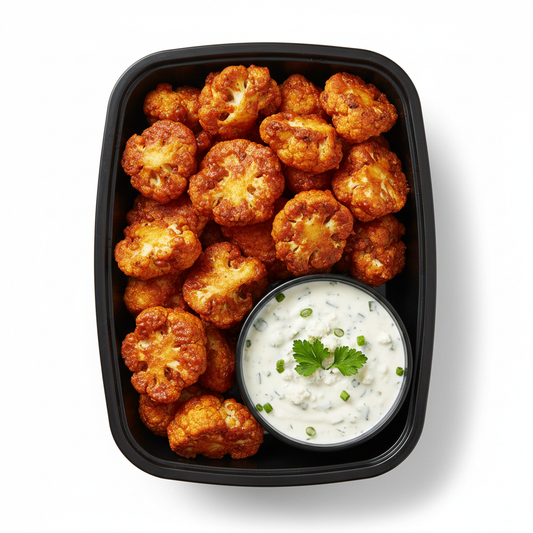 Buffalo Cauliflower in Black Meal Prep Container