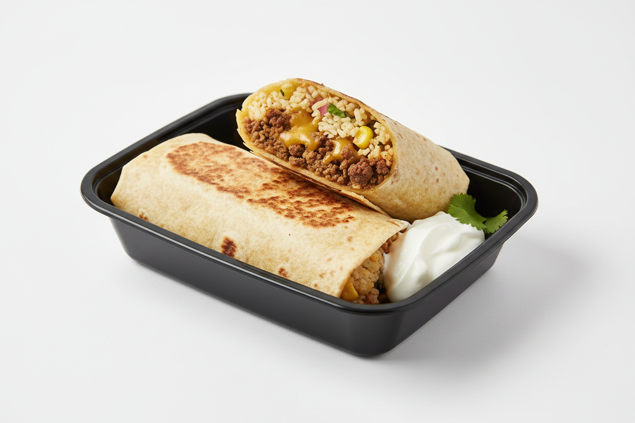 Keto Burritos in Black Meal Prep Container