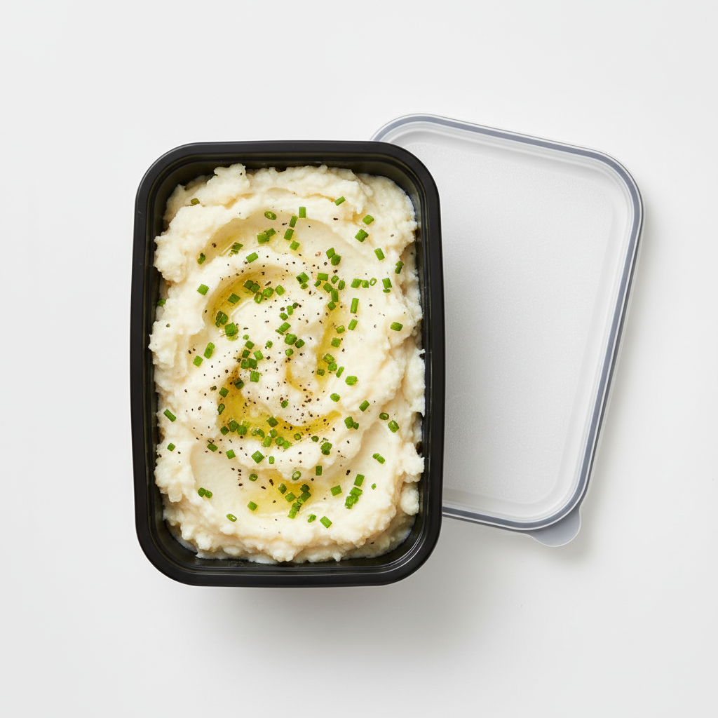Mashed Cauliflower in Black Container