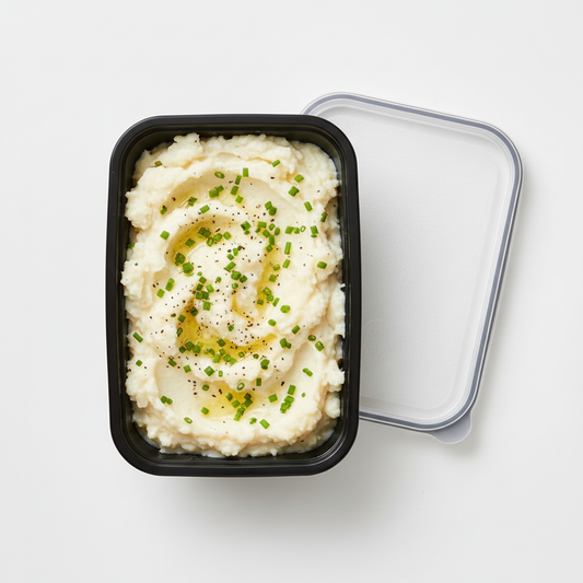 Mashed Cauliflower in Black Container