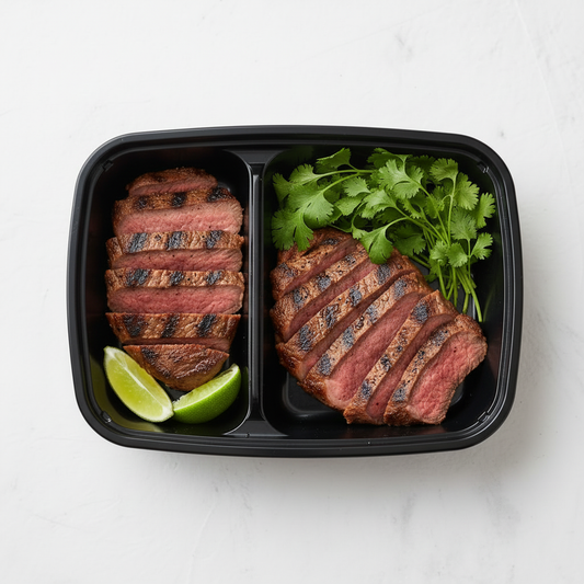 Sliced Steak in Single-Compartment Black Container